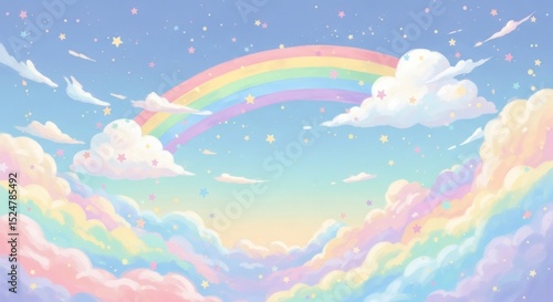 Pastel Rainbow Sky Dreamy Cloudscape Illustration