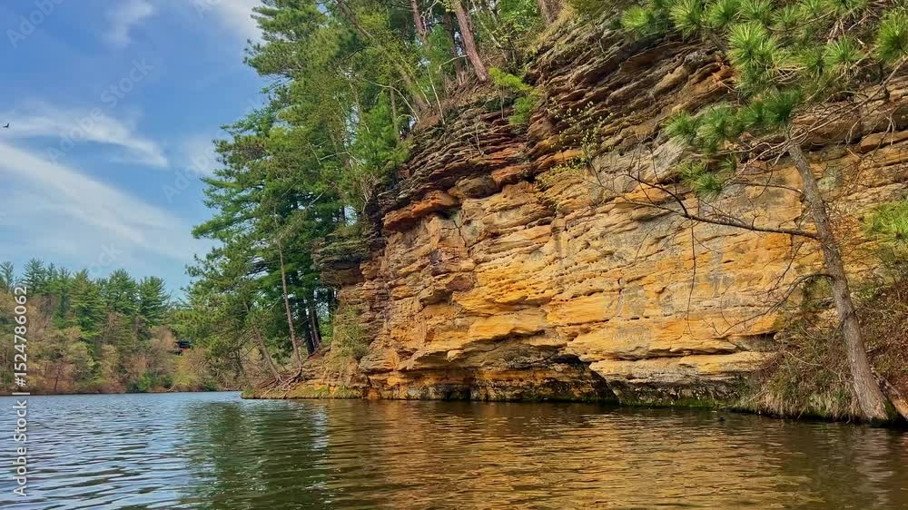 custom made wallpaper toronto digitalA stunning sunset view from the water at Mirror Lake, Reedsburg, with vibrant skies reflecting off the tranquil lake and dramatic cliffs creating a picturesque scene