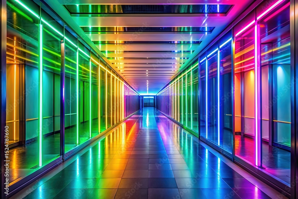 Fototapeta premium Vibrant Neon Tunnel Corridor with Colorful Lighting