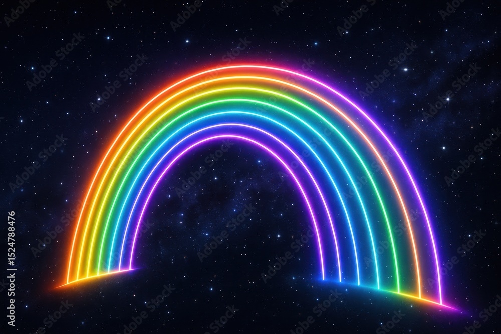 Fototapeta premium A Neon Rainbow Bridge Stretching Across a Cosmic Starry Background – Celestial Visualization for Artistic Realism