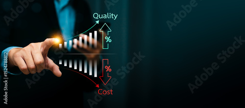Slika na platnu Cost reduction and quality improvement concept with businessman hand pointing at