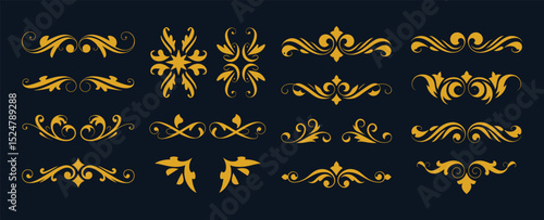 Luxurious Golden Ornaments and Flourishes for Elegant Design Projects, Decorative Golden Borders and Filigree a Touch of Opulence for Any Design