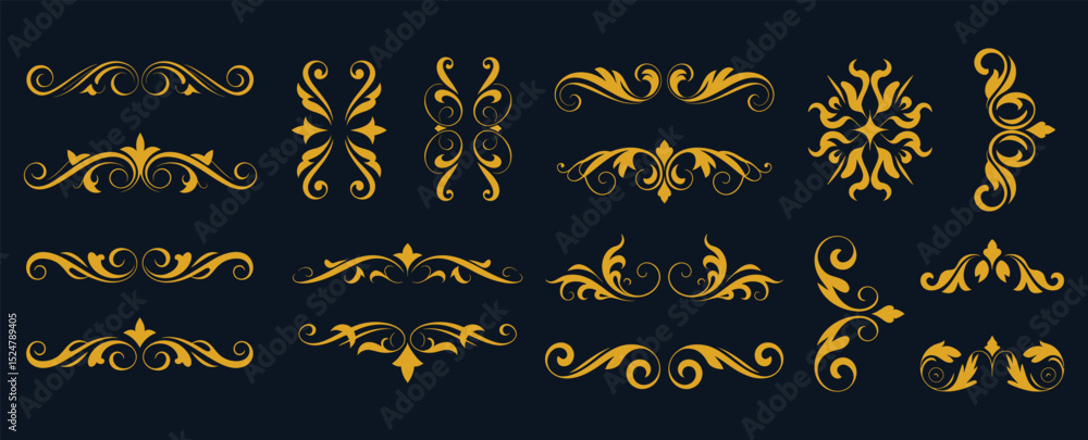Luxurious Golden Ornaments and Flourishes for Elegant Design Projects, Decorative Golden Borders and Filigree a Touch of Opulence for Any Design Luxurious Golden Ornaments and Flourishes for Elegant Design Projects, Decorative Golden Borders and Filigree a Touch of Opulence for Any Design
