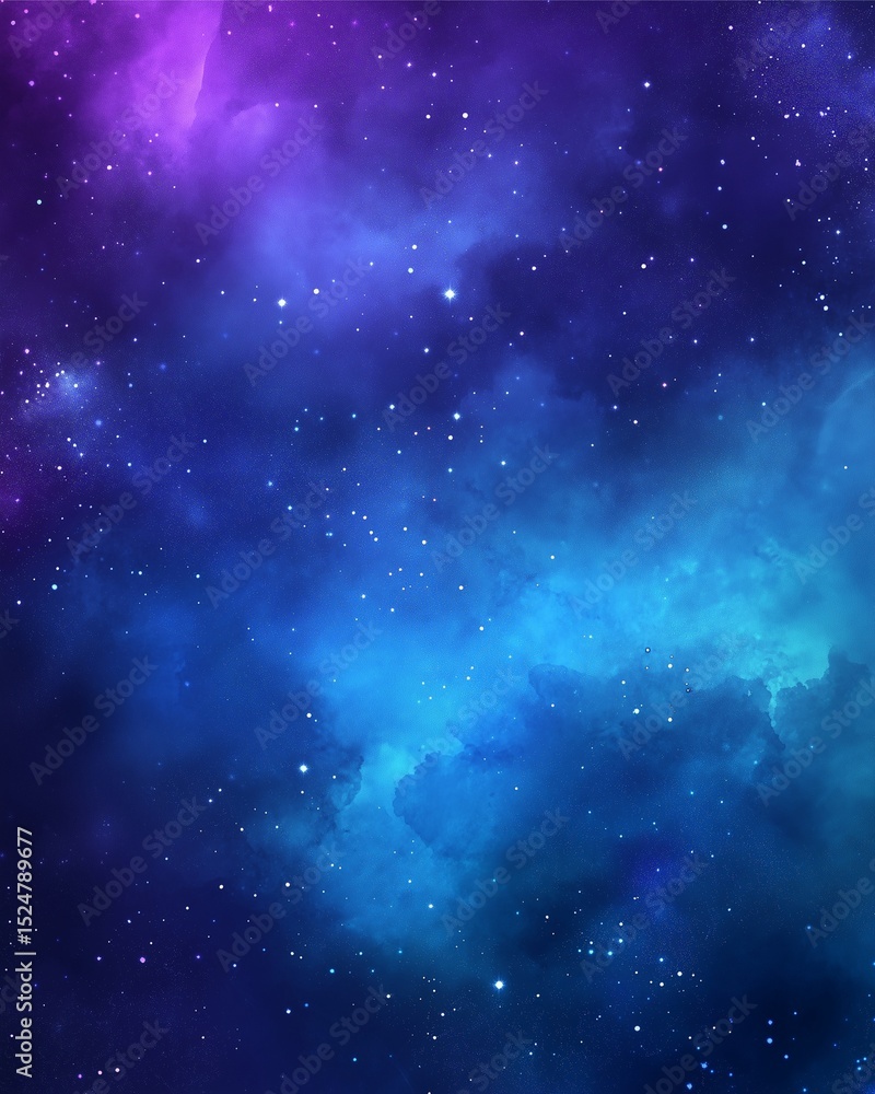 Obraz premium Cosmic Nebula: A mesmerizing view of a vibrant nebula, swirling with shades of deep blue, purple, and scattered stars. The image evokes a sense of wonder and mystery.