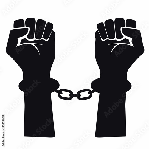 Bound Fists Symbolizing Oppression Vector Illustration of Shackled Hands in Black Silhouette