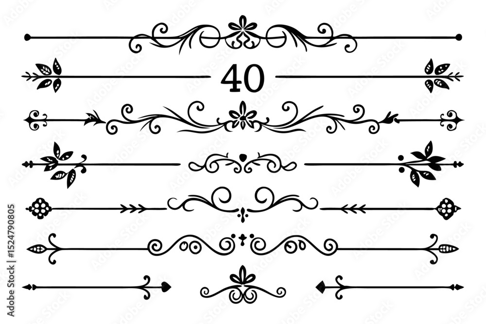 Elegant decorative dividers ornate line separators isolated on transparent background Elegant decorative dividers ornate line separators isolated on transparent background