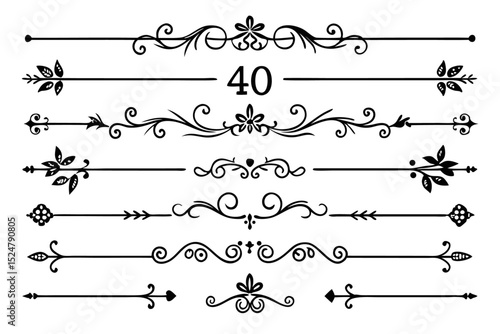 Elegant decorative dividers ornate line separators isolated on transparent background