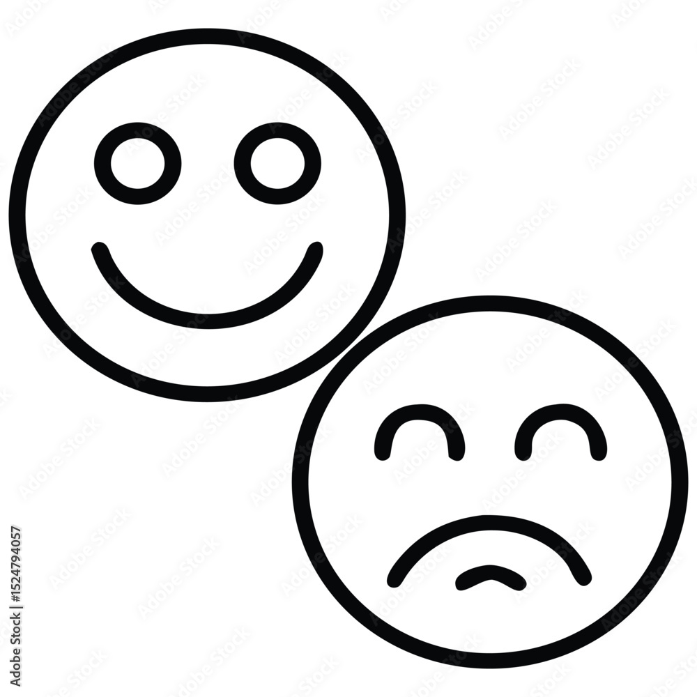 Fototapeta premium Happy and Sad Expression Line Art Emotional Faces Symbol Design