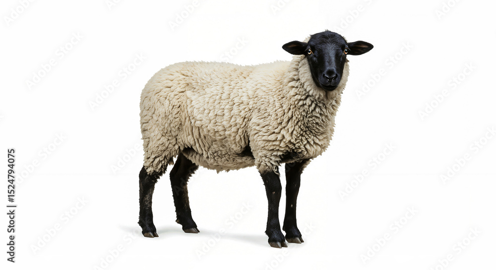 Fototapeta premium Black-Faced Sheep on White Background, Generative AI