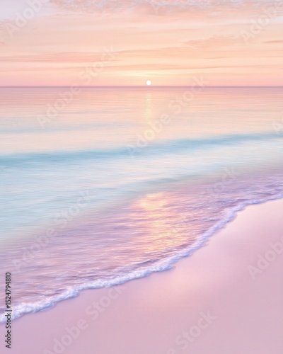 Fototapeta Naklejka Na Ścianę i Meble -  Pastel Sunset Reflection on Calm Ocean Beach
