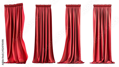 Red theater curtains in various states of open/closed