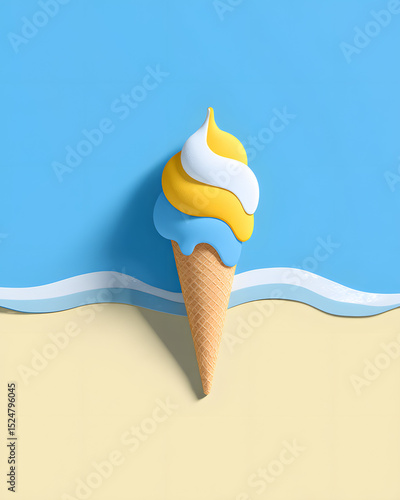 ice cream cone poster on beach background