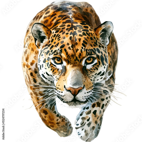 watercolor of Jaguar Close Up, vector high quality, isolated on a white background.