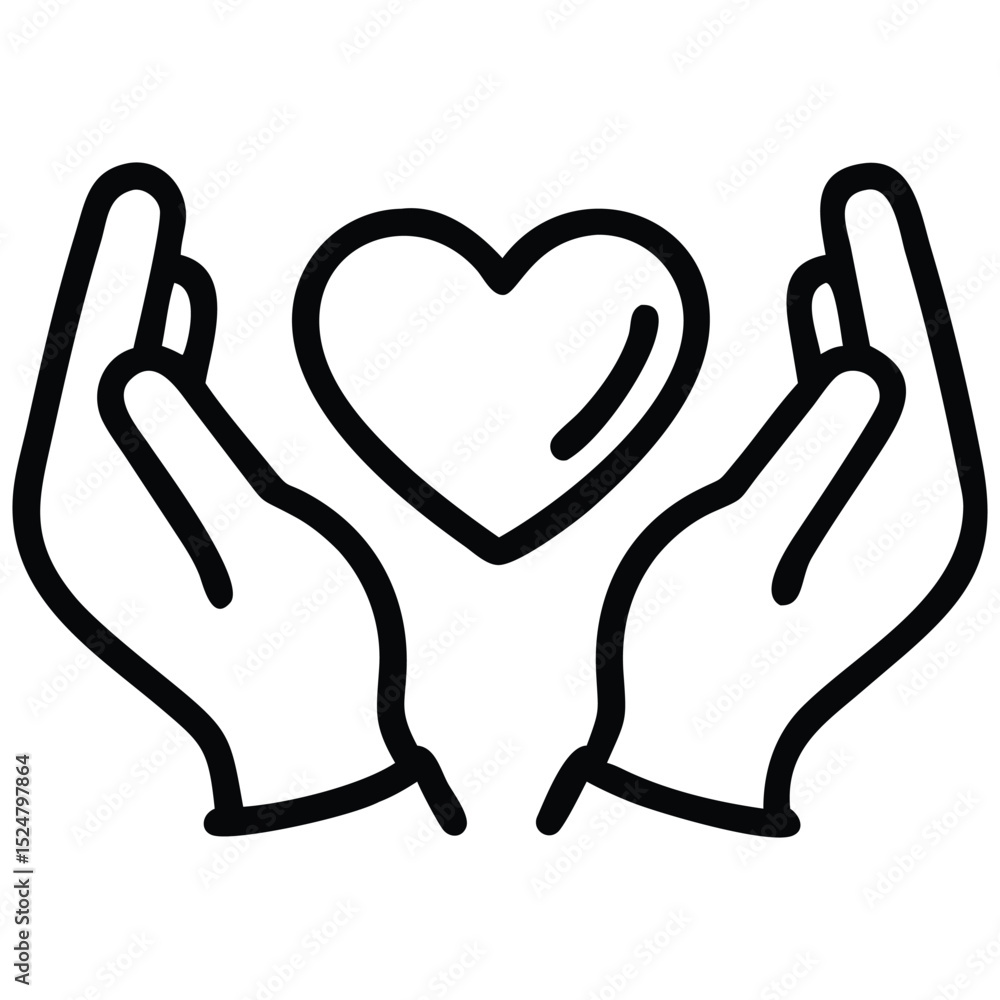 Obraz premium Icon of Two Hands Holding a Heart in a Caring Manner