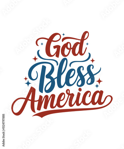 God Bless America. Happy Independence Day! Vintage vector illustration T-shirt design featuring retro celebration typography.