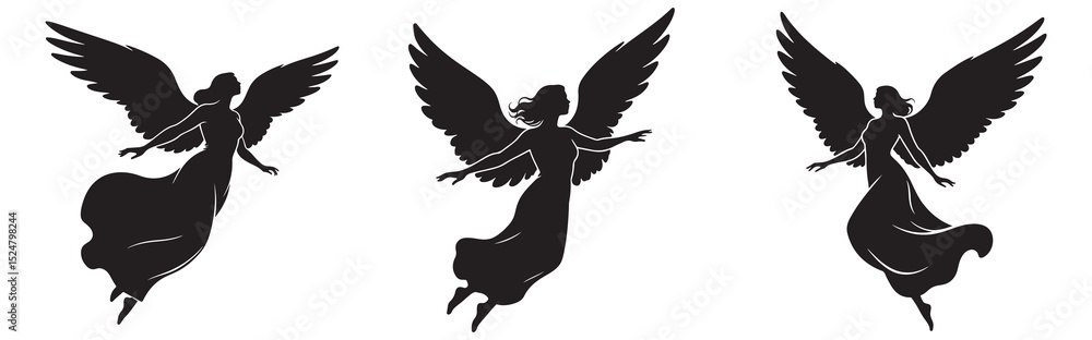 Obraz premium black color angel in flying style in white backraund