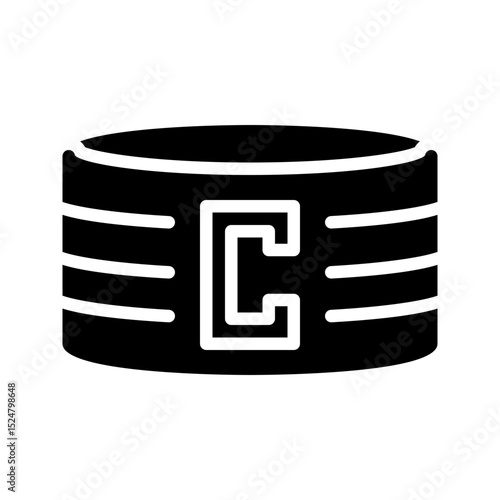 A modern, bold black glyph captain armband icon. This solid vector represents leadership, team captain, and responsibility in football or soccer. Ideal for sports designs, branding, and UI.