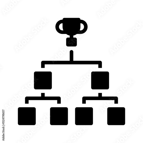 A modern, bold black glyph tournament bracket icon. This solid vector illustrates competition structures, knockout stages, and championship paths in sports. Ideal for game schedules and team strategy.