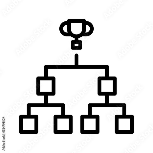 A modern, minimalist black outline tournament bracket icon. This versatile vector illustrates competition structures, knockout stages, and championship paths in sports. Ideal for game schedules