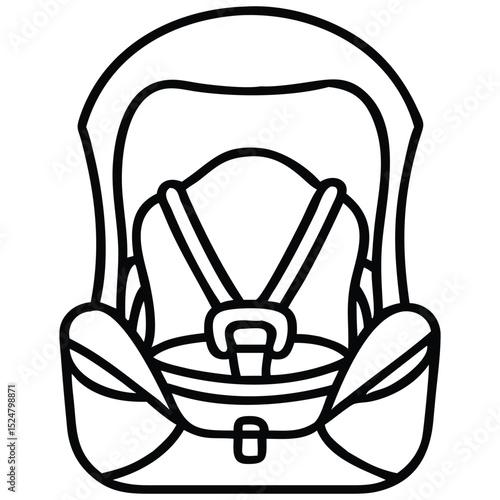 Illustration of Child Car Seat with Safety Harness, Outline Style Icon