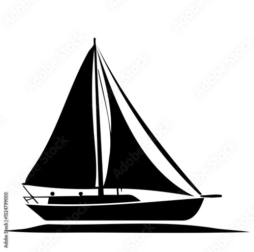 Silhouette of sailboat with elegant lines against transparency background, evoking sense of adventure and tranquility