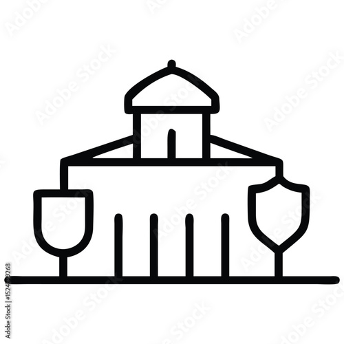 Illustration Outline of a Building With Supporting Elements Symbolizing Security and Protection