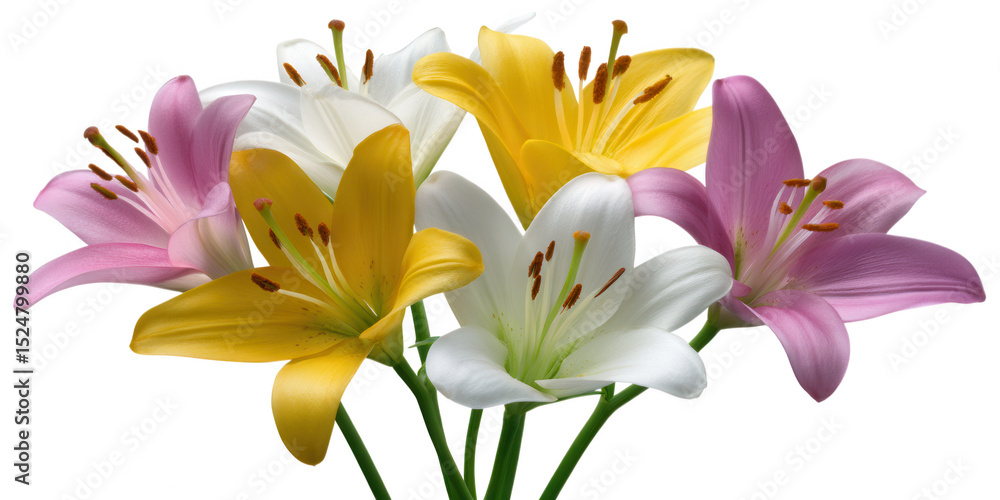 Obraz premium Colorful lilies bouquet isolated on transparent background