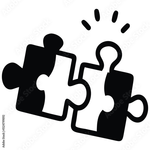 Interlocking Jigsaw Puzzle Pieces Representing Connection, Solution, and Partnership with Sparkle Illustration