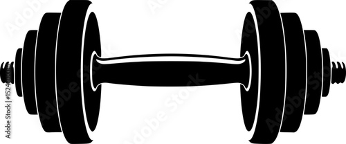 A black silhouette of a dumbbell 