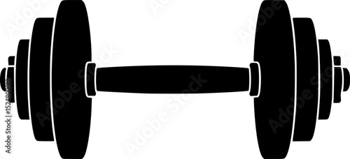 A black silhouette of a dumbbell 