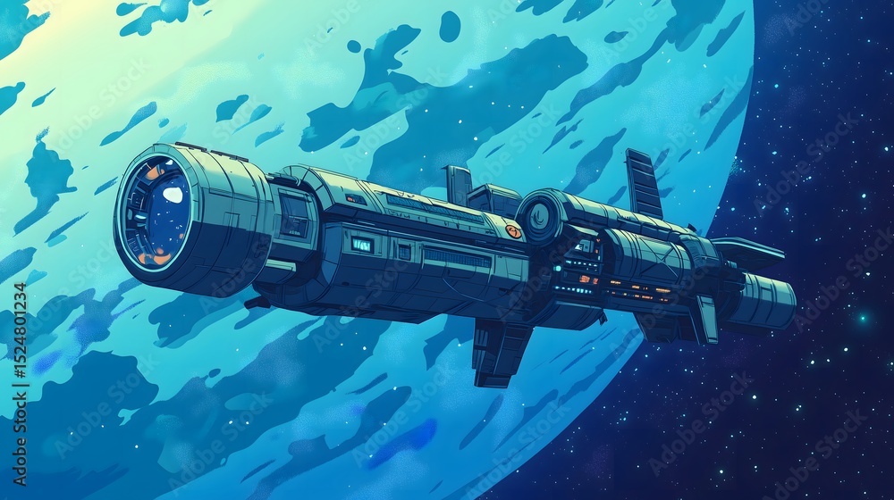 Naklejka premium Cosmic cartoon space station fun