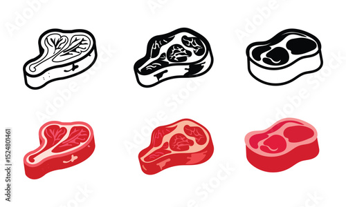 Beef Steak Icon BBQ Symbol, Grilled Meat Sign, Raw Meat Pictogram, Ribeye Steak Illustration.