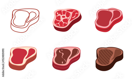 Beef Steak Icon BBQ Symbol, Grilled Meat Sign, Raw Meat Pictogram, Ribeye Steak Illustration.
