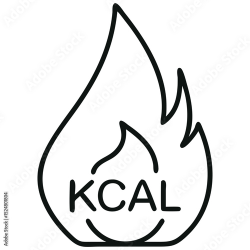 Kilocalorie Outline Icon Flame Shape, Dietary Energy Concept, Dieting or Fitness