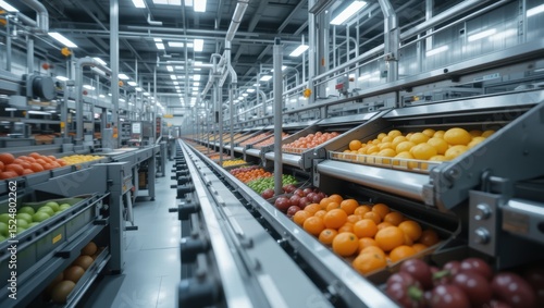 Automated Fruit and Vegetable Processing Line in a Modern Food Production Facility