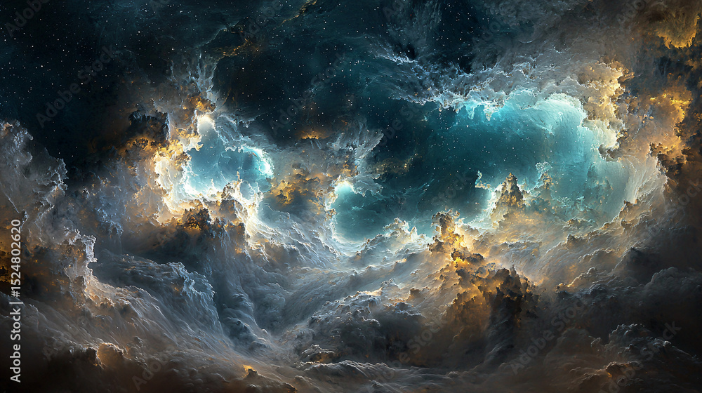 Obraz premium A mesmerizing nebula set against a deep blue sky filled with stars and cosmic wonders in space.