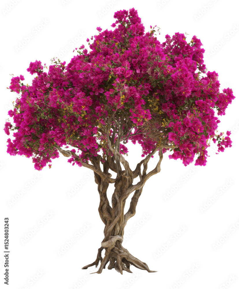 Fototapeta premium Vibrant pink bougainvillea tree isolated on transparent background