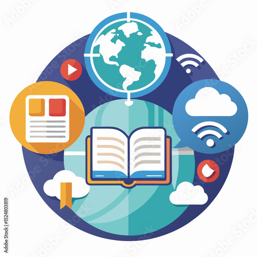 Access to Information Vector with Digital Knowledge Icons on White Background