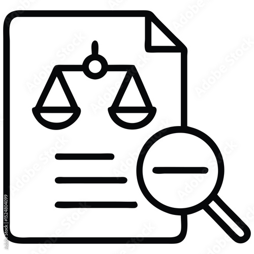 Legal Document with Scales and Minus Magnifying Glass Review and Analysis