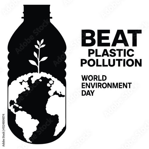 Black and White Vector for World Environment Day – Beat Plastic Pollution