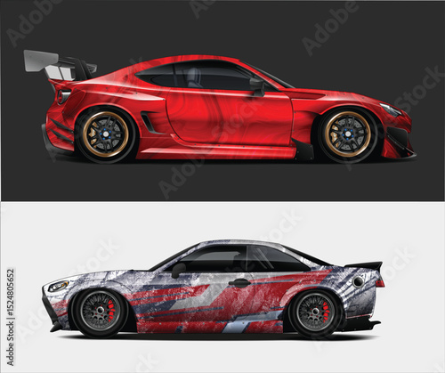 Two Custom Designed Race Cars Side Profile Views