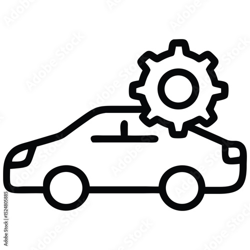 Line art illustration car with gear above, automotive mechanic service icon concept