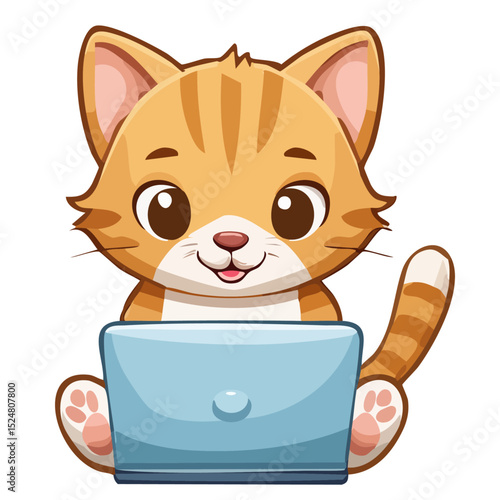 ラップトップを操作する猫のキャラクター