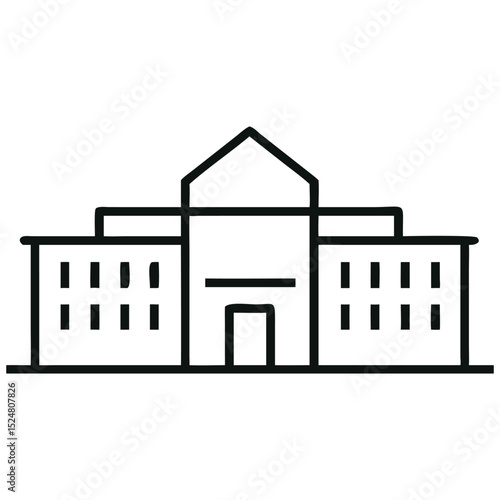 Linear Architectural Drawing Depicting a Building with Windows and Central Entrance