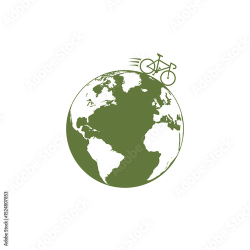 Bike tour, bicycle with globe icon isolated on white background