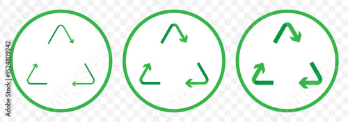 Recycle symbol icon set. Green recycling sign, ecology, recycle, eco, nature protection, biodegradable - stock vector on Transparent Background. EPS 10.