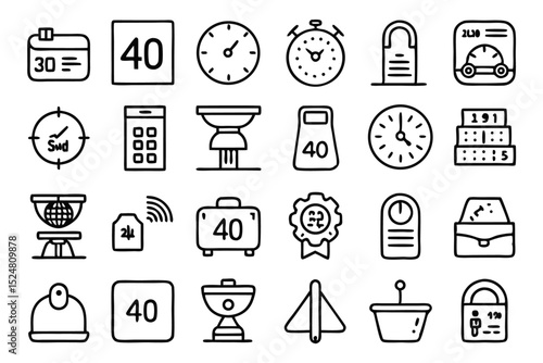 Collection of line icons depicting scales weight measurement tools isolated on transparent background