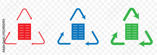 Recycle symbols. Recycling arrow icons. Reusing symbols. Recycling label. Recycle badge. Recycling icons. Recycle, reuse and reduce icons in Blue Color on Transparent Background. EPS 10.