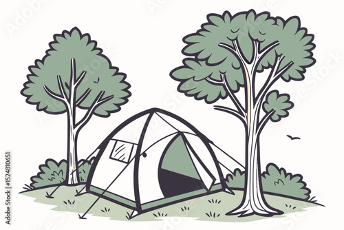 Camping tent under trees nature illustration