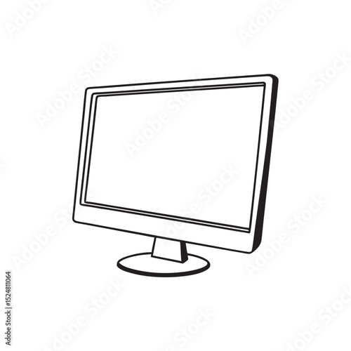 line art of desktop monitor on the white background